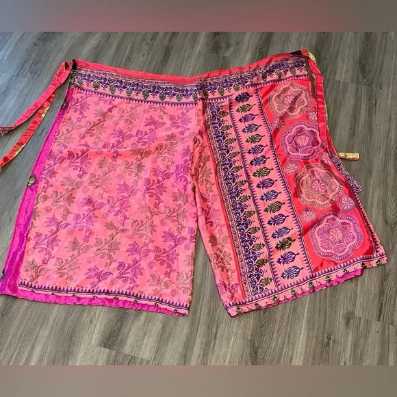 Handmade Reversible Silky Pink Wrap Pants XL - Picture 3 of 4